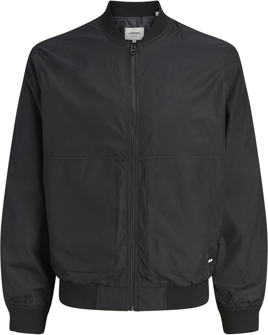 Veste bomber noire avec fermeture éclair, col montant, poignets et ourlet élastiques.