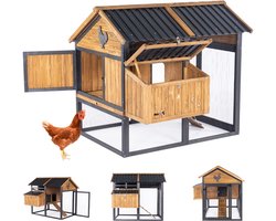 MaxxPet Kippenhok - Kippenren met buitenverblijf - Kippenverblijf met Uitloopren - Houten-Metalen buitenhok - 142x126x124cm