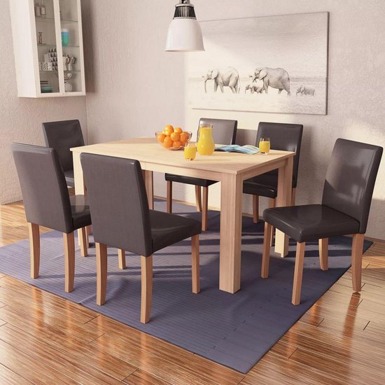vidaXL Eettafel met stoelen kunstleer en eikenhout bruin 7 st | bol.com