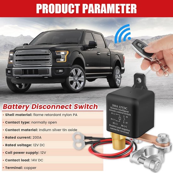 AULESSE Battery Disconnect Switch, 12V 240A Battery Switch with Remote Control, Battery Disconnect Switch Anti-Theft, Automatic Shut Off for Car Motorhome ATV Truck Boat