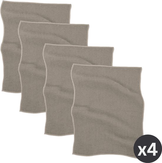 Tiseco Home Studio - Torchon ESSENTIALS - SET/4 - 85% PE, 15% PA - tissu microfibre - ultra absorbant - séchage rapide - matériau résistant - 40x60 cm - Taupe