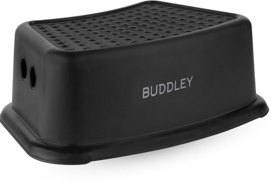 Zwart BUDDLEY opstapje met antislip textuur bovenaan en aan de zijkant.