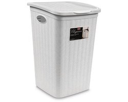 Wasmand met deksel 'Elegance' - 50 Liter - Met ventilatie - Handgrepen - Wit