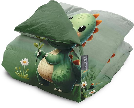 Eleganzzz Kinder Dekbedovertrek Sleeposaurus - Dino Dekbedovertrek - Green - 140x200/220cm - Dekbedovertrek Kinderen - Micropercal - Eenpersoons — afbeelding 3
