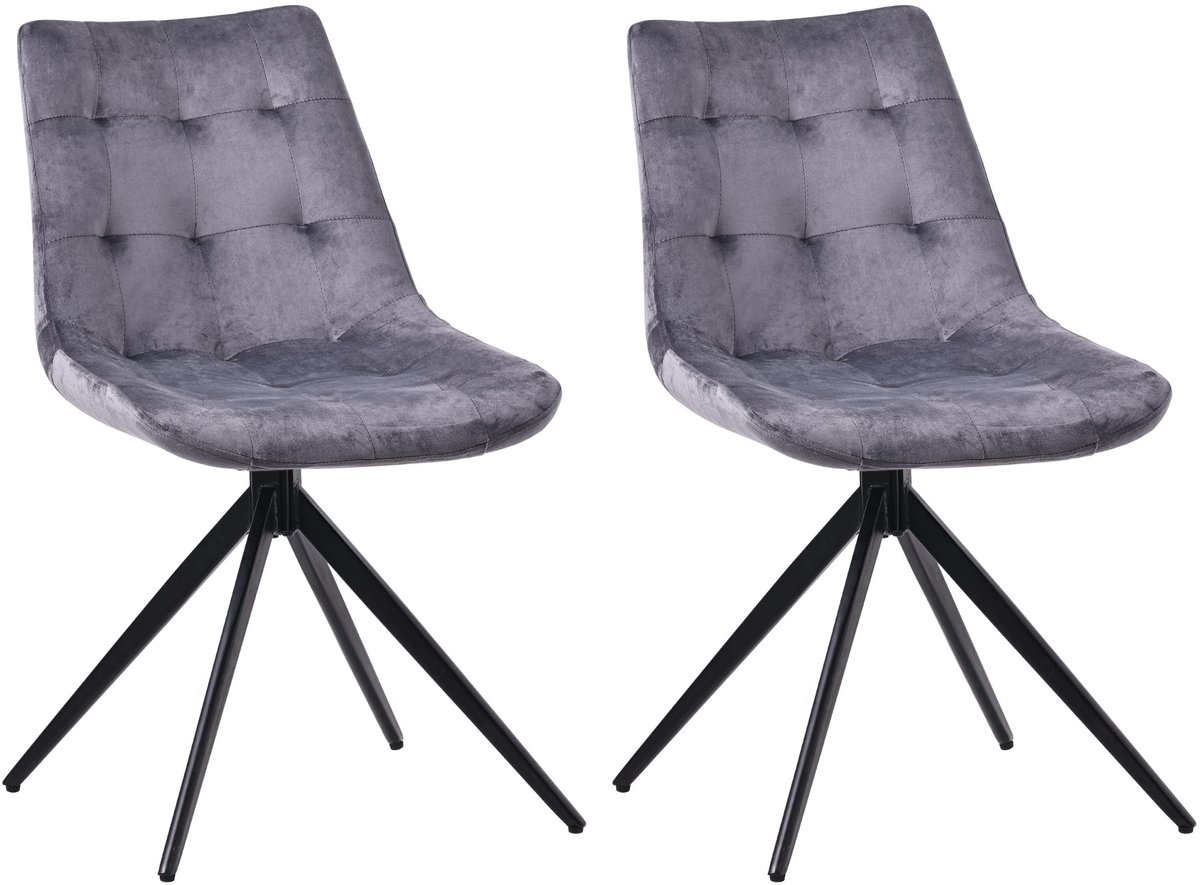CLP Merna Set van 2 eetkamerstoelen - klassiek - Draaibaar - zonder armleuning - met rugleuning - Fluweel/donkergrijs