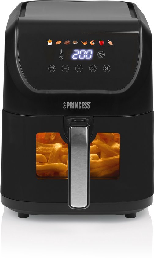 Princess Airfryer XL 182240 - Heteluchtfriteuse - PFAS vrij - 5.5 liter - Kijkvenster - Touchscreen - 8 Programma's - Slank Ontwerp - 1500W - Inclusief Grillrek - Zwart - venster