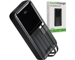 iSetchi Universele Powerbank - 27000 mAh - Externe Batterij - Geïntegreerde Kabels - Noodpakket - Led Display - 22,5W Fast Charge - Snel Laden - Zwart