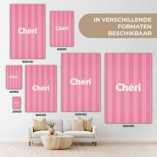 Canvas schilderij 20x30 cm - Exclusieve wanddecoratie Gestreept - Roze - Chéri - Muurdecoratie woonkamer - Slaapkamer decoratie - Kamer accessoires - Schilderijen op canvas