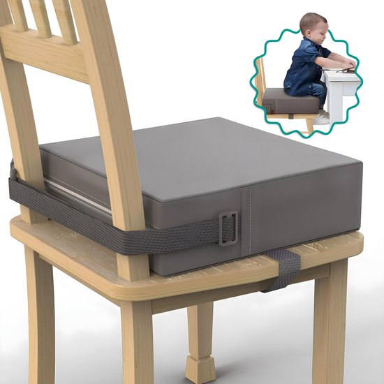 Stoelverhoger Voor Eetkamerstoel - Zitverhoger Voor Kinderen & Volwassenen - Stoelverhogers Voor Eettafel - Memory Foam Verhoogkussen - Booster Seat - Ergonomisch Comfort - Grijs
