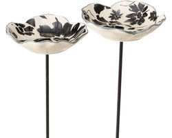Boltze - Tuinstekers - Vogelbadje - Vogelvoederplekje - Keramiek - set van 2 - 79 cm hoog