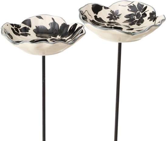 Boltze - Piques de jardin - Bain d'oiseaux - Mangeoire pour oiseaux - Céramique - lot de 2 - 79 cm de hauteur