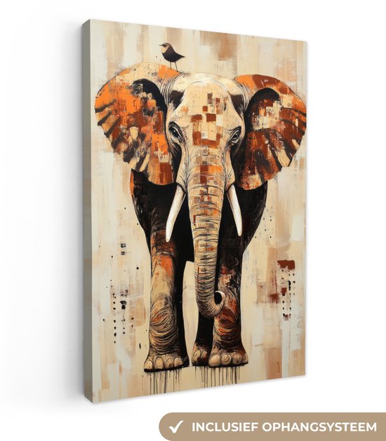 Tableau sur toile 80x120 cm - Décoration murale Éléphant - Trompe - Mosaïque - Abstrait - Décoration murale salon - Décoration chambre - Accessoires chambre - Peintures sur toile