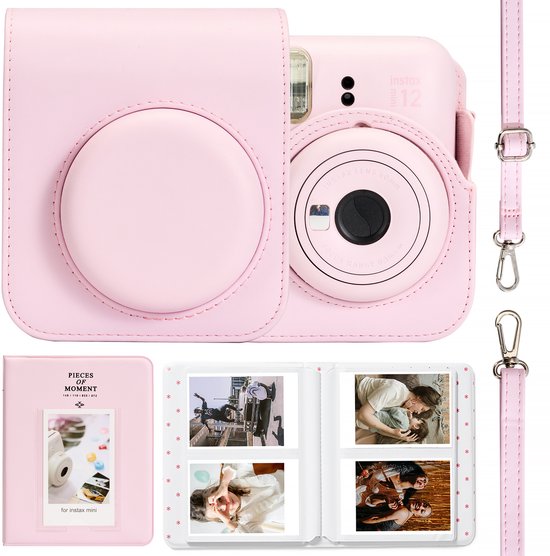 YONO Accessoires Set geschikt voor Fujifilm Instax Mini 12 - Camera Tas met Draagriem - Hoesje en Fotoalbum - Roze