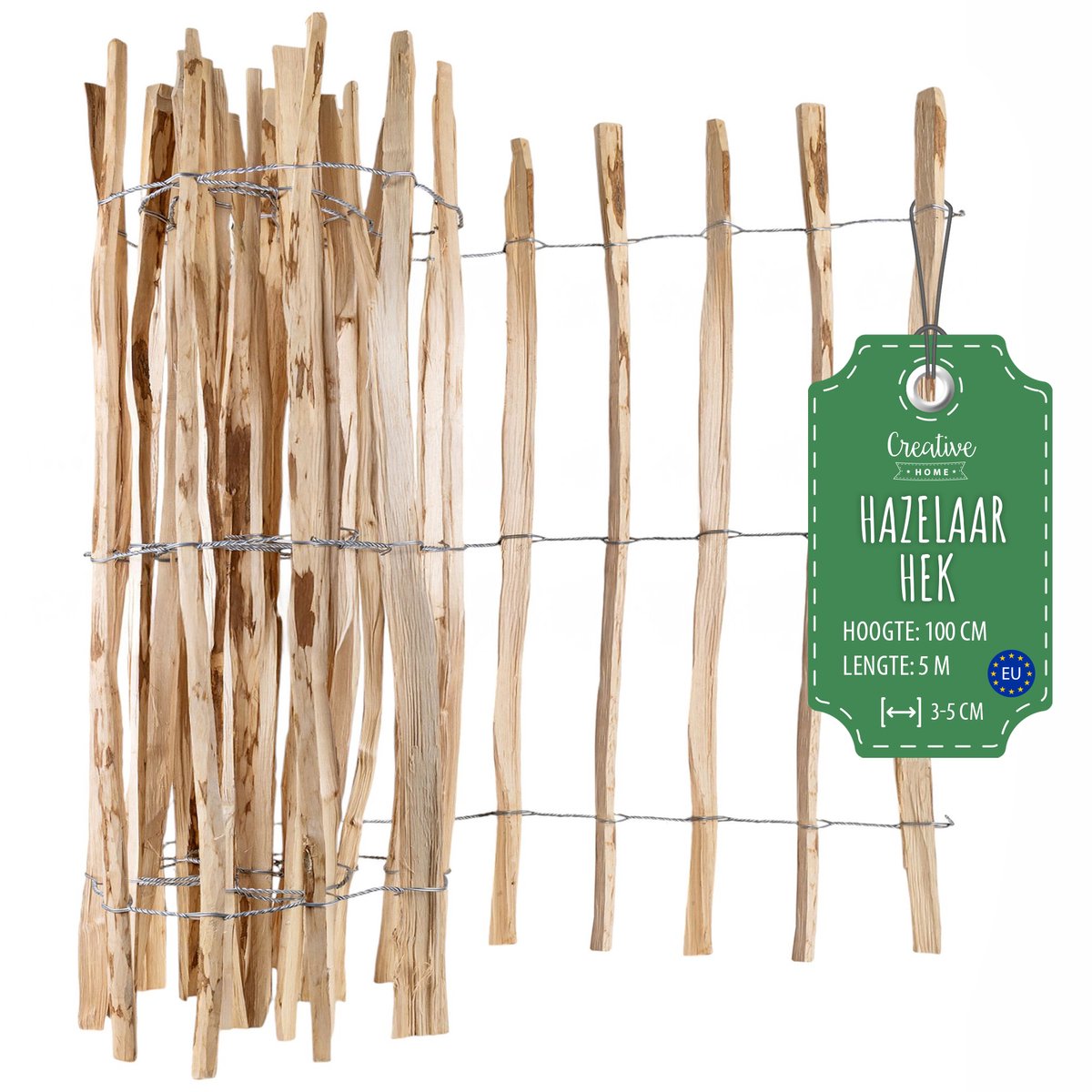 Creative Home houten schutting 100cm hoog en 5m lang | hazelnoot schutting | rolschutting | lamelafstand 3-5 cm | schutting tuin Ideaal als gazonrand bloemperk rand gemaakt van hazelnoot