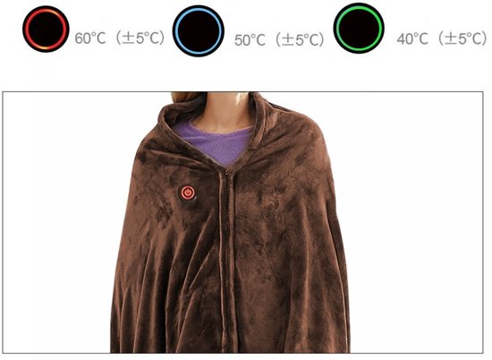 Multifunctionele luxe warmtedeken–Elektrische bovendeken-150 x 80 CM/860g-3Standen-Kan verwarmd worden met mobiele stroom-Oplaadbaar met USB - Met Ritssluiting Omslagdoek- Warmte Deken Elektrisch Voor Op De Bank - Cape-Warmtedeken Oplaadbaar - bruin
