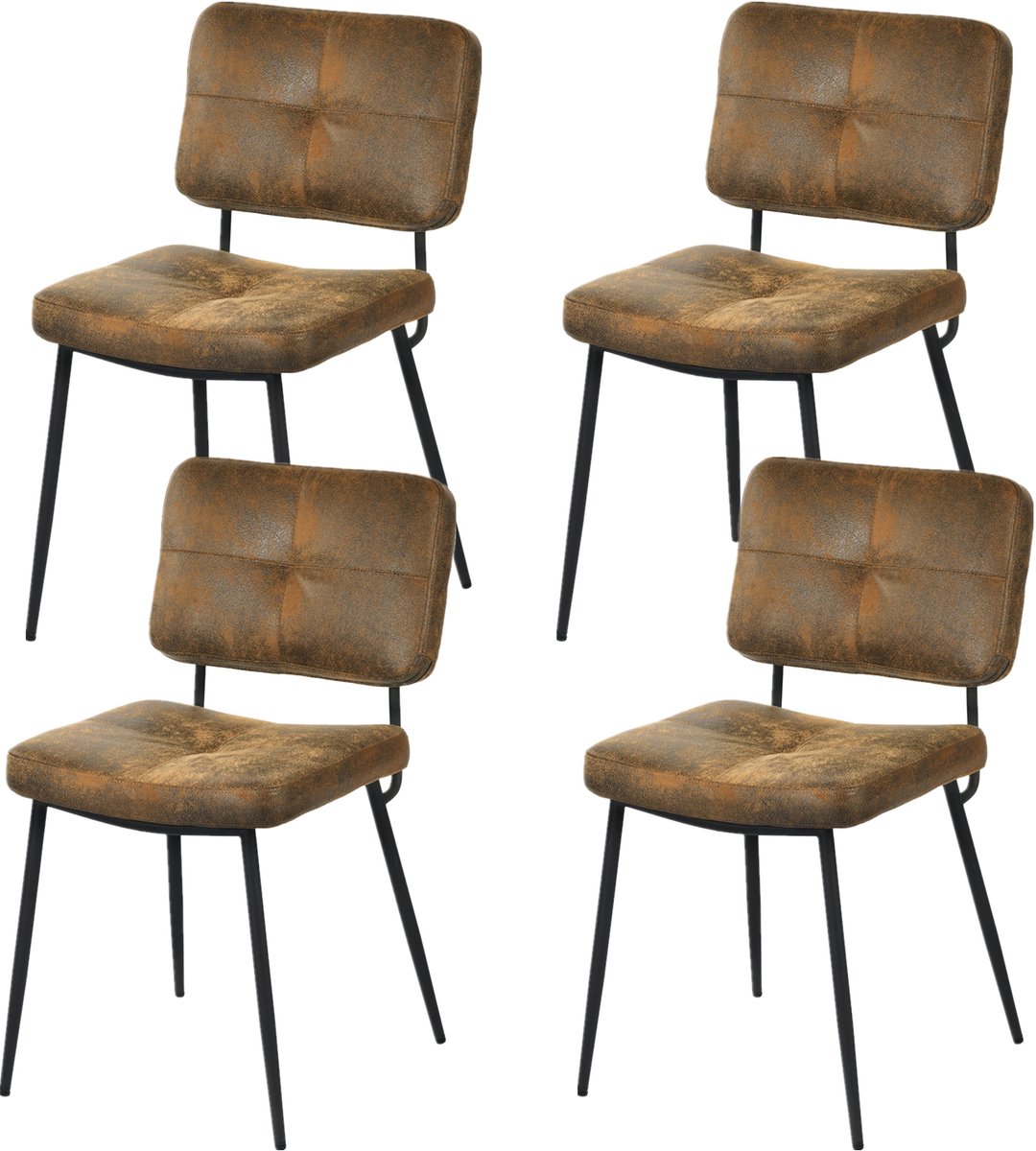 MEUBLE COSY MEUBLES COSY Eetkamerstoelen - Set van 4- Vintage Retro-met Rugleuning -Gestoffeerde Zitting - voor Keuken,Woonkamer,Slaapkamer,Kantoor- Koffie-54x45x82cm