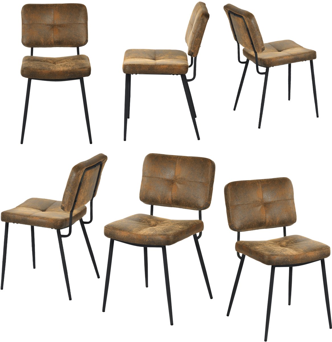 MEUBLE COSY MEUBLES COSY Eetkamerstoelen - Set van 6 - Vintage Retro-met Rugleuning -Gestoffeerde Zitting - voor Keuken,Woonkamer,Slaapkamer,Kantoor- Koffie-54x45x82cm