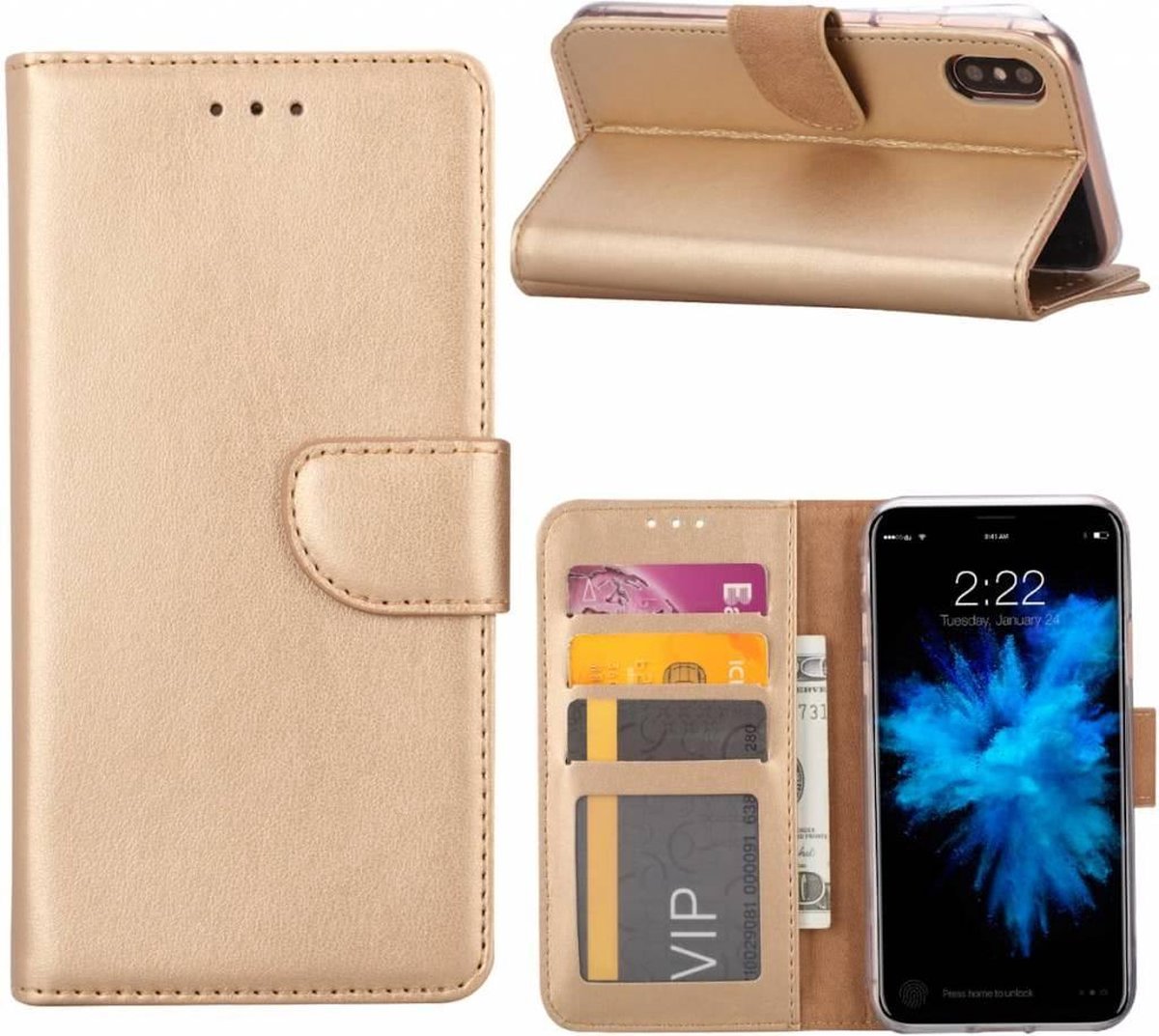 iPhone X / Xs (10) Portemonnee hoesje / book case Champange Goud