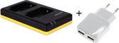 Huismerk Duo lader voor 2 camera accu's Sony NP-BX1 + handige 2 poorts USB 230V adapter