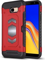 Ntech Geschikt voor Samsung Galaxy J4 Plus (2018) Luxe Armor Case met Pashouder Rood