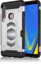 Ntech Samsung Galaxy A9 (2018) Luxe Armor Case met Pashouder - Zilver