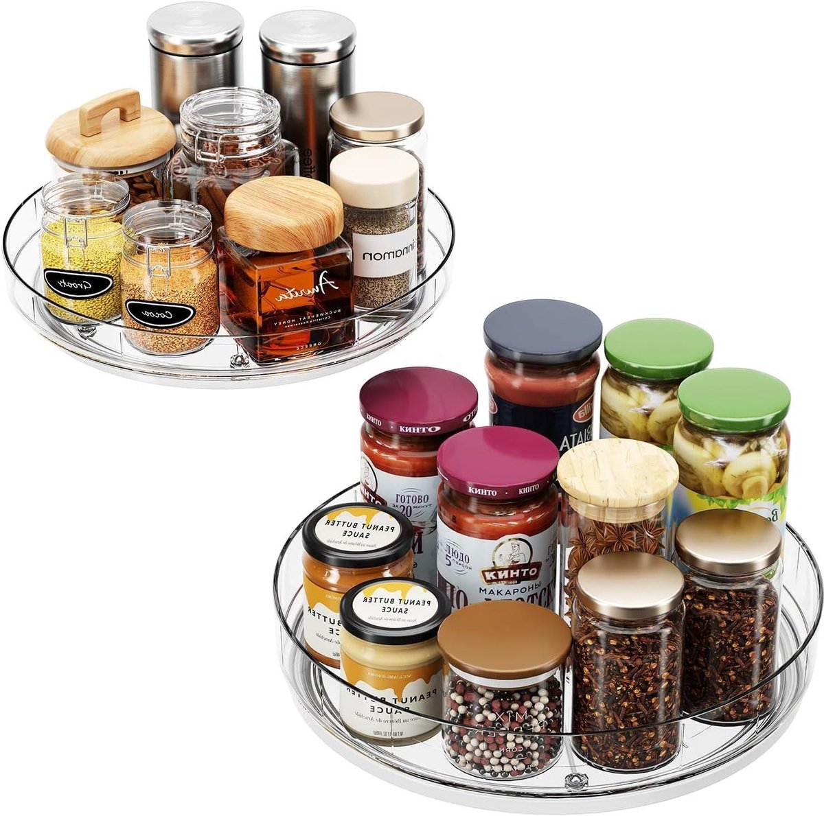 Lazy Susan Draaitafel Organizer - 2 stuks - Clear Plastic - Roterend Spice Rack & Opslaglade voor Keuken, Pantry, Koelkast en Kasten