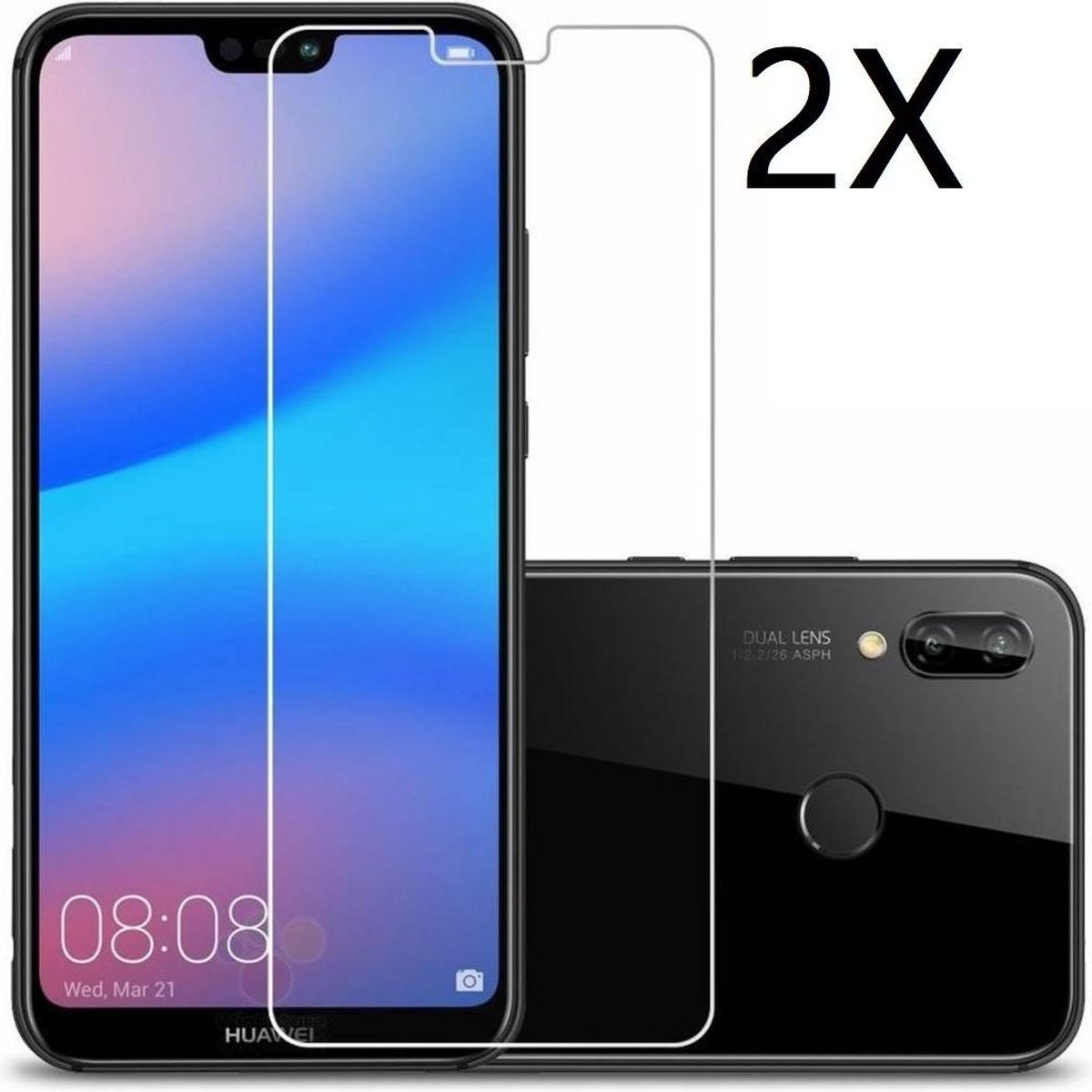 Ntech 2 Stuks Screenprotector Tempered Glass Glazen - Geschikt voor Huawei P20 Lite