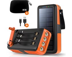 Journeyz Solar Powerbank - 30000 mAh - Powerbank Zonneenergie - 3x Ingebouwde kabels - Apple & Android - Noodpakket - Outdoor - Zaklamp - Meerdere Apparaten - Solar Charger - Meerdere manieren om op te laden - Inclusief gratis digitale opbergtas