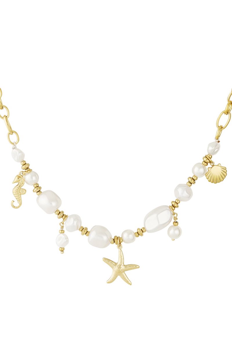 Parel ketting zeesterren- goudkleur- schelp- zeepaardje