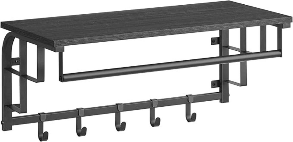 Wandkapstok - Kapstok - 5 haken - Zwart - 60x30x27