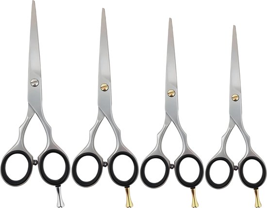 Set de ciseaux de coiffure professionnels Guardian Beauty – Set de 4 pièces avec ciseaux de précision en acier inoxydable allemand pour salon, barbier et usage domestique (7 pouces Argent, 6,5 pouces, 6 pouces, 5,5 pouces Argent avec une touche d'or)