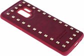 Puloka Samsung Galaxy S9+ ( Puls ) Rood Leer met Studs Back Cover Hoesje