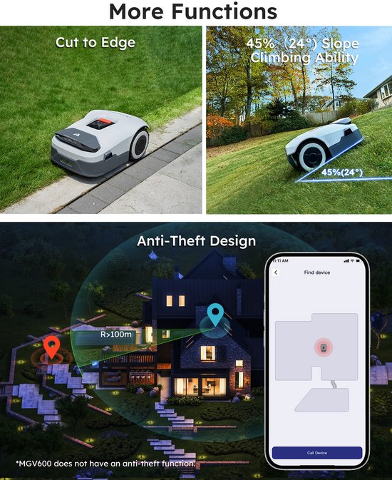 Anthbot Genie 3000 - Slimme Robotmaaier - Automatische Grasmaaier - Tuinmaaier - Maaier - Draadloos 4G/Bluetooth/WiFi - RTK GPS & 4 Camera’s - Obstakeldetectie - App- en Handbediening - IPX6-waterdicht - Stil - Tot 3000 m² - Multi-zone van ANTHBOT — afbeelding 2