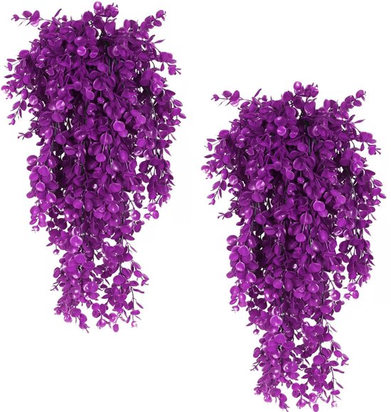 Foto: 2 stuks kunstmatige hangplanten nepplanten voor binnen en buiten kunstgroene planten voor kamer tuinmuur terras kantoor plank eucalyptusdecoratie zuiver fuchsia 