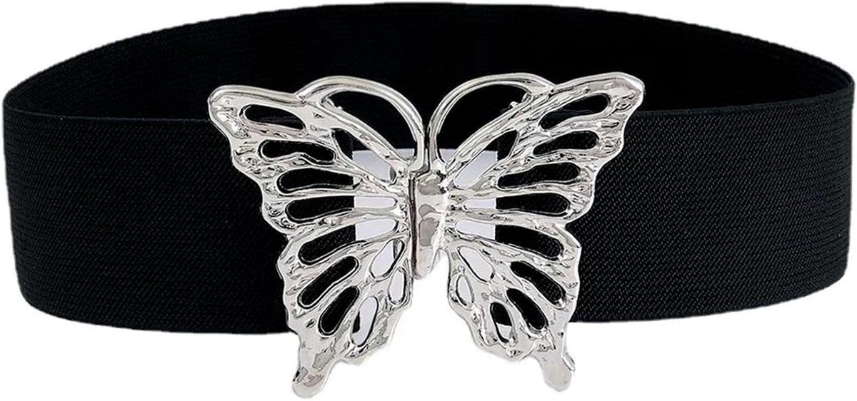 Brede elastische tailleriem voor dames - onzichtbare stretchband Elastische smalle tailleriem cinch-riem voor jeans, broeken, jurken - Zwart