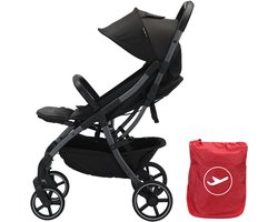 Born Lucky® Buggy Flow Compacte Buggy Makkelijk Inklapbaar Geschikt Voor Vliegtuig (Handbagage) Wandelwagen Buggy Met Verstelbare Rugleuning en Grote Boodschappenmand Inclusief Reishoes & Bekerhouder – Zwart