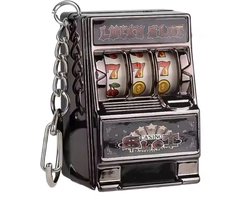 Fruitmachine Sleutelhanger I Slotmachine I Gokkast / Speelautomaat / Gokautomaat Sleutelhanger I Met Werkende Draaiende Wielen I Donkergrijs
