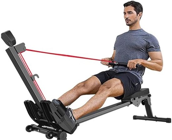 Roeitrainer Inklapbaar Fitness Zwart en Rood Verstelbare - Roeitrainer - €199,95