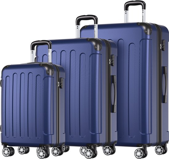 Ensemble de valises TRVLMORE - 3 pièces - 38L (bagage à main) + 70L + 110L - Bleu foncé