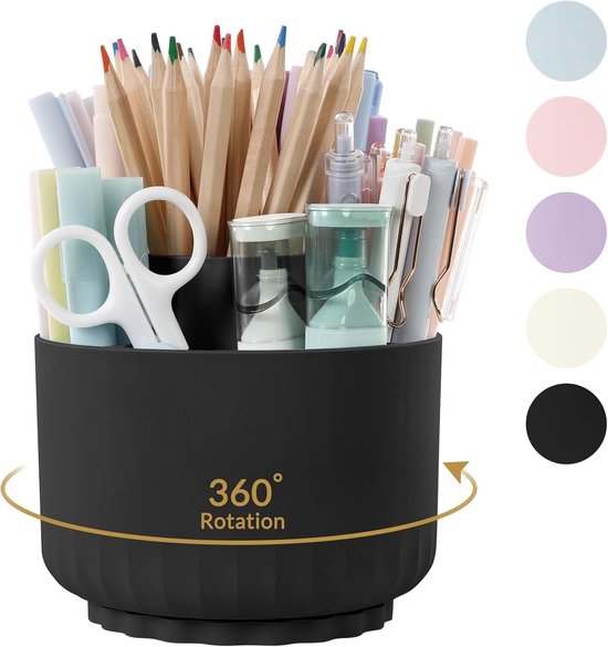 Potloodpennenhouder voor bureau, 9 sleuven, 360 graden draaibare bureau- organizers, organizer voor bureauopslag, briefpapierbenodigdheden, schattige potloodbekerpot voor kantoor, school, thuis (roze