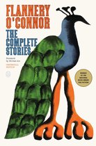 Boekomslag met illustratie van een pauw met groene staart en blauwe kop, met 'Flannery O'Connor The Complete Stories' erop.