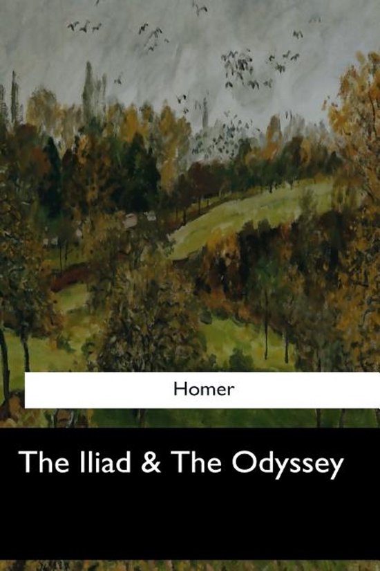 Boekomslag van "The Iliad & The Odyssey" van Homerus, met een geschilderd landschap.