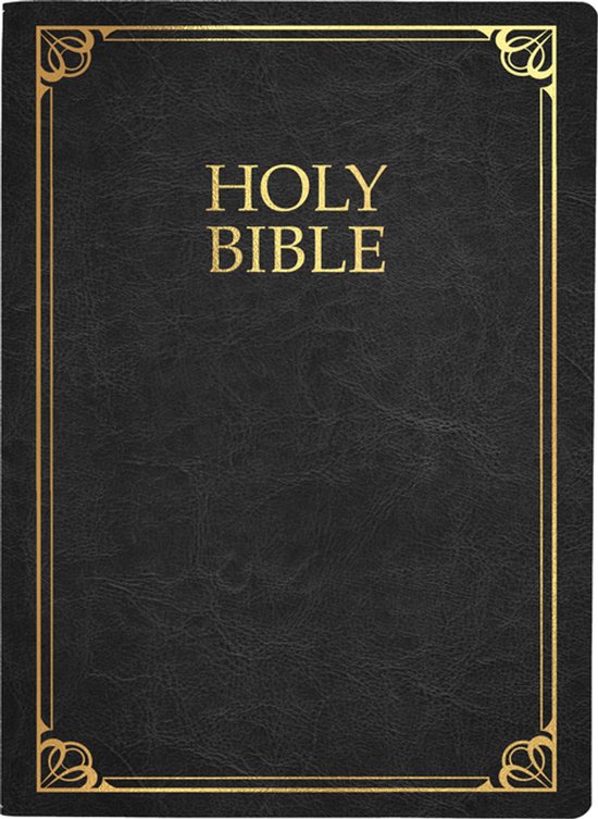 Bible Sainte noire avec inscription dorée et bordure dorée décorative.