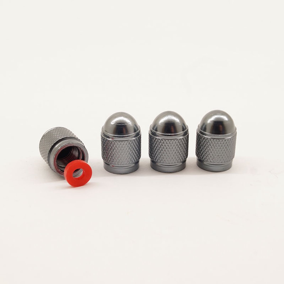 Schrader (auto) ventiel - Grijs aluminium bolvormig met afdichting