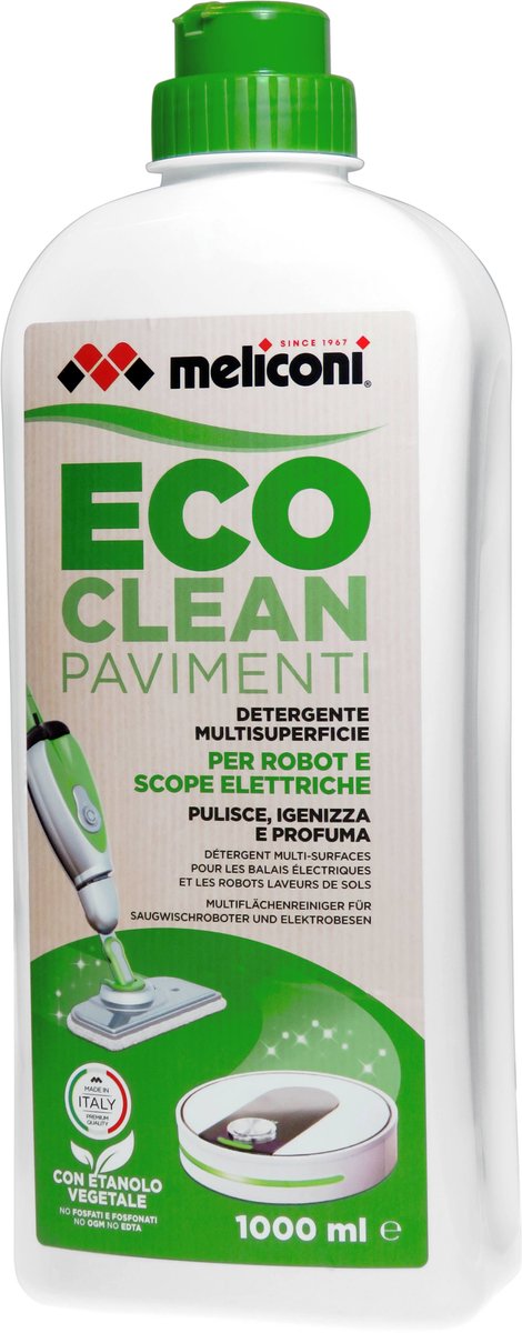 Meliconi ECO CLEAN vloerreinigingsmiddel voor dweilrobot - 1000ml - Geschikt voor Roborock en iRobot Braava Jet m6 - Schoonmaakmiddel - Vloerreiniger vloeistof - Reinigingsmiddel — afbeelding 1