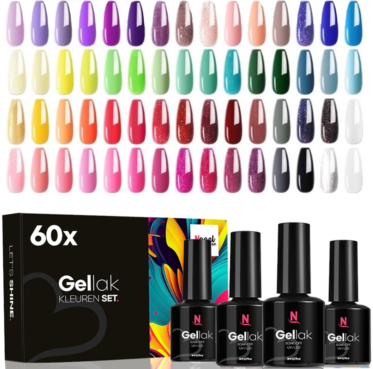 Goedkoopste Gelnagels Kleuren Set XL | 60x Gellak Box HEMA-Vrij | 60 Verschillende Kleuren | Nepnagels | 8ml Kleuren | UV/LED Gel | Manicure Set | Gel Polish