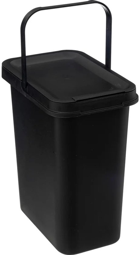 5Five gft aanrecht afvalbak - zwart - 12L - afsluitbaar - 19.5 x 29.5 x 34 cm - klepje/hengsel - kleine prullenbakken - afval scheiden