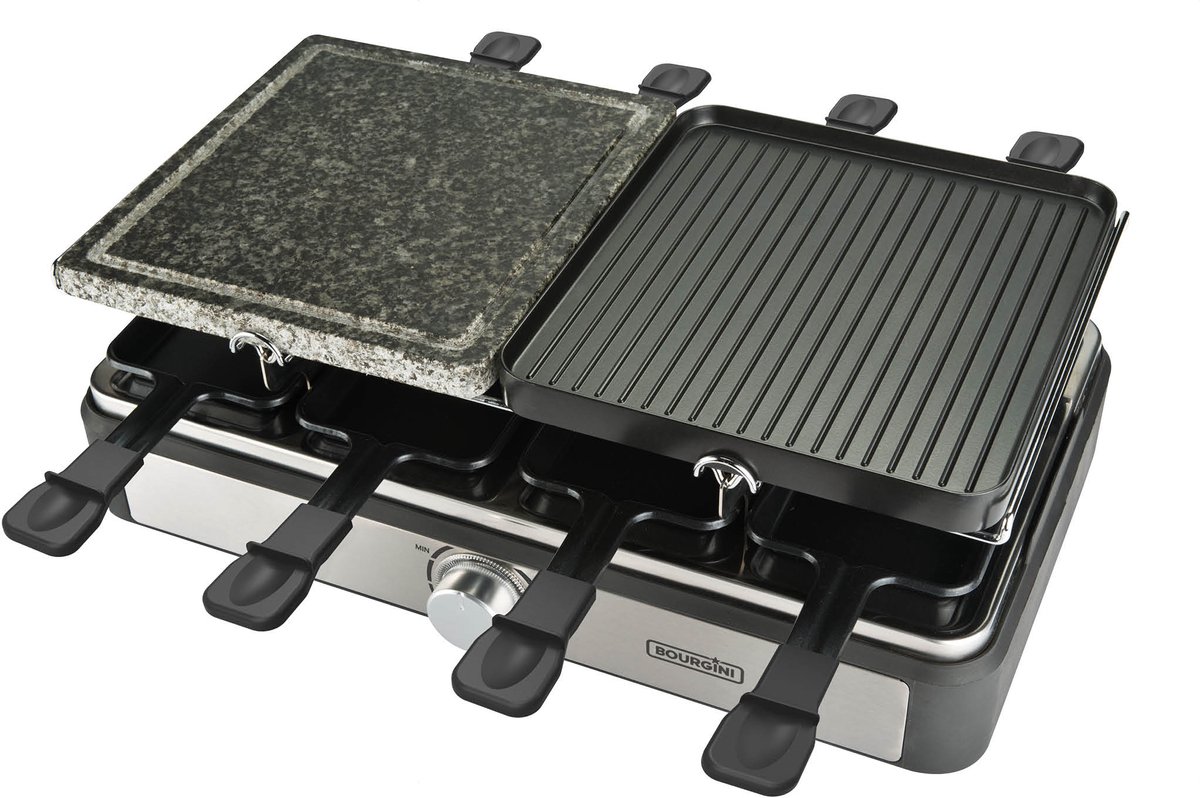 Bourgini Gourmetstel Raclette Steen Grill Plus - 8 personen - bakplaat