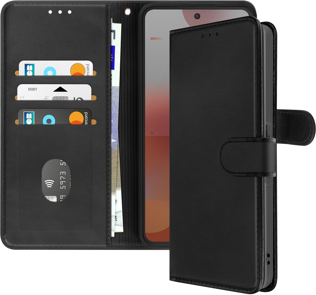 Avizar Hoesje Geschikt voor Nothing Phone 3a Pro Clapet Wallet Stand, Zwart