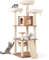 Krabpaal, Met Kattenbakkast, 2-İn-1 Moderne Kattenboom, 134 Cm, Met Roomer, Krabzuilen, Platform